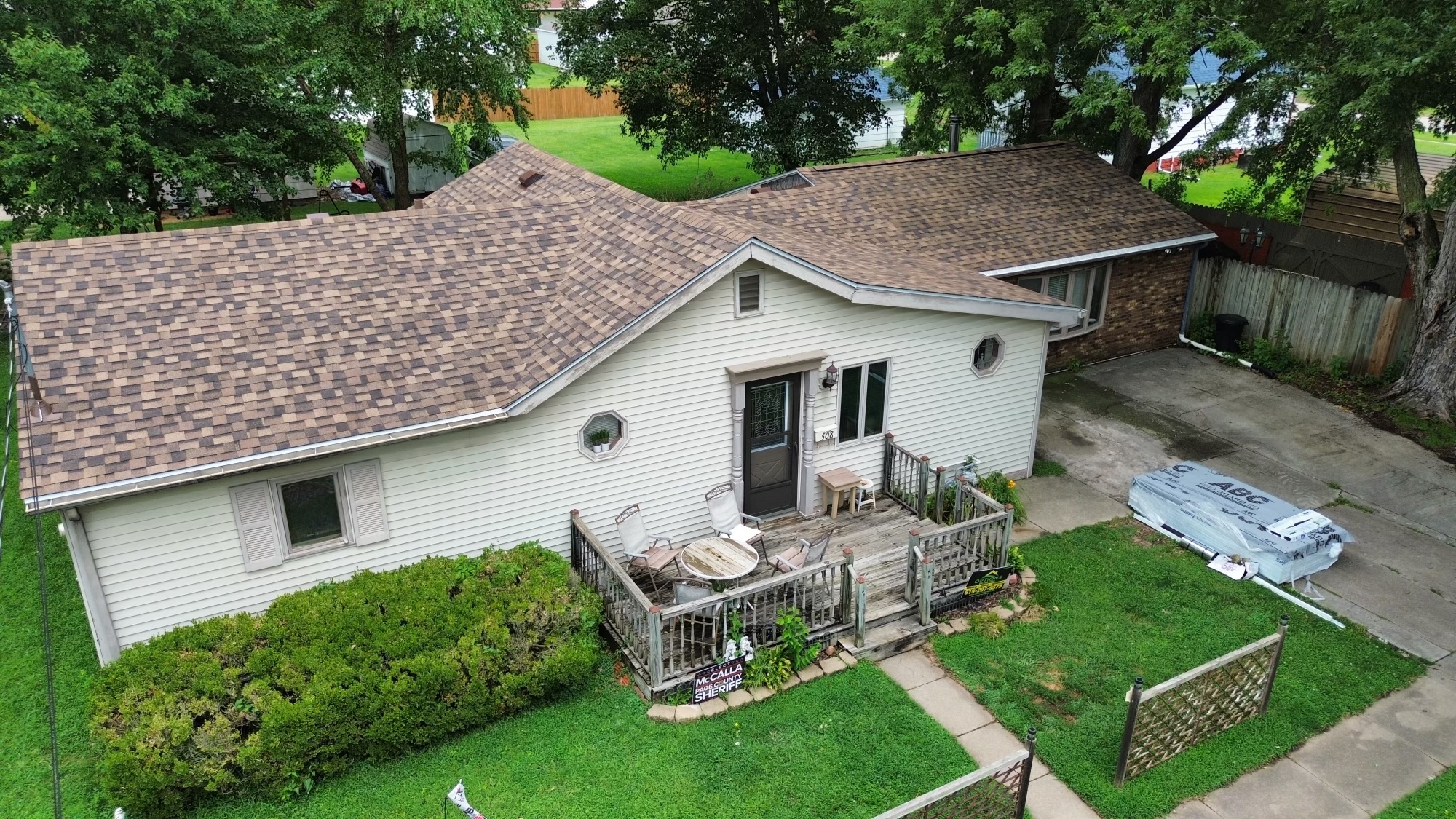 Aerial of a Wisconsin cottage with finished shingle roof