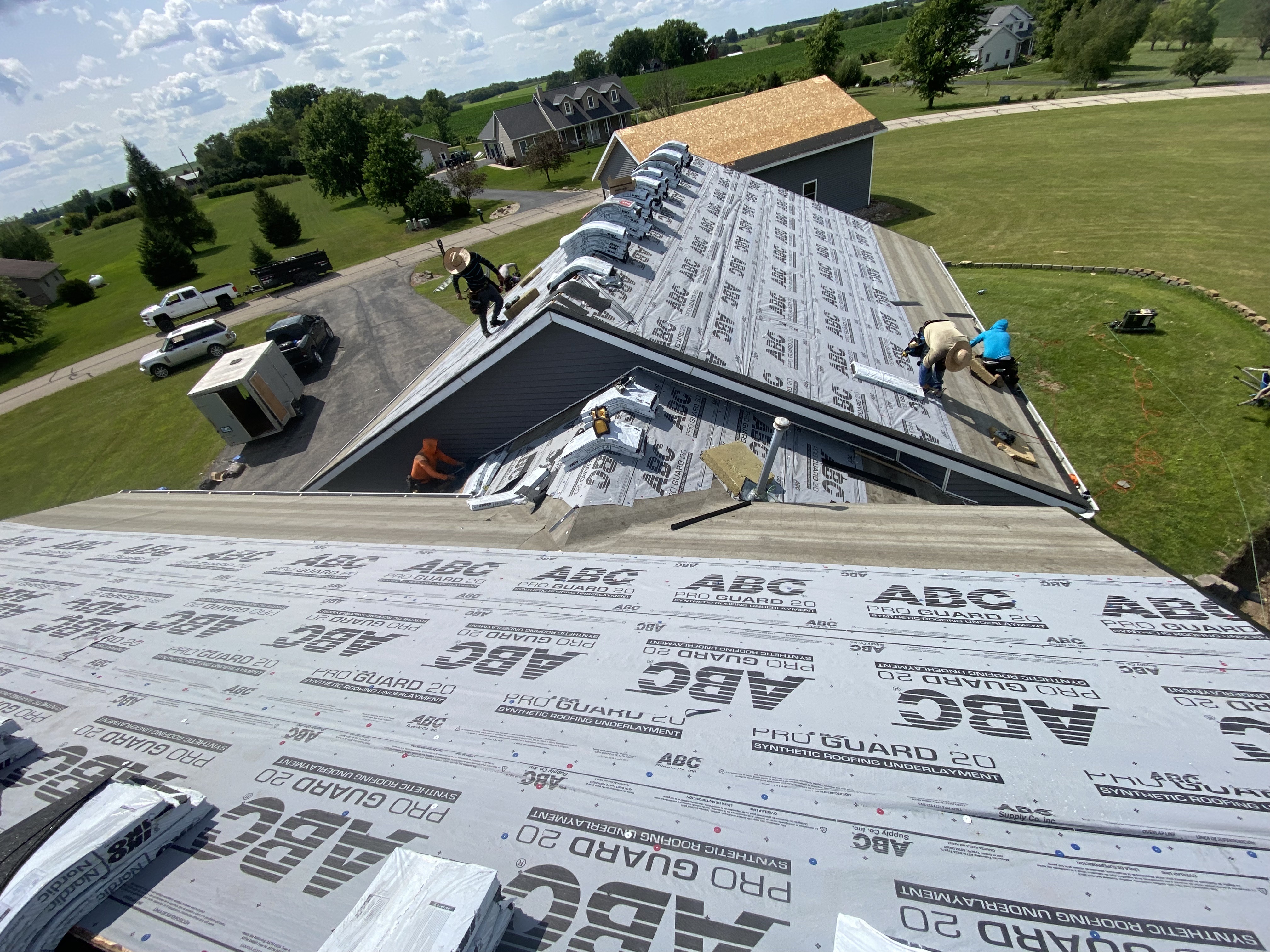 Roof tear off in progress with ABC Pro Guard underlayment